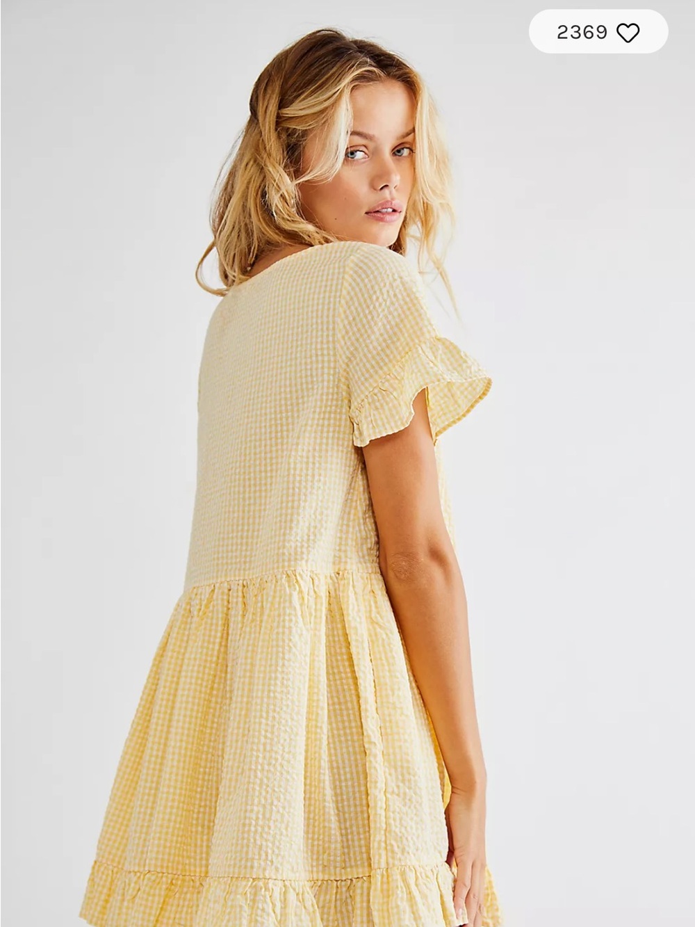 Free People Gingham Sadie Smock Tunic Mini Dress - Yellow Women size medium - Picture 3 of 6